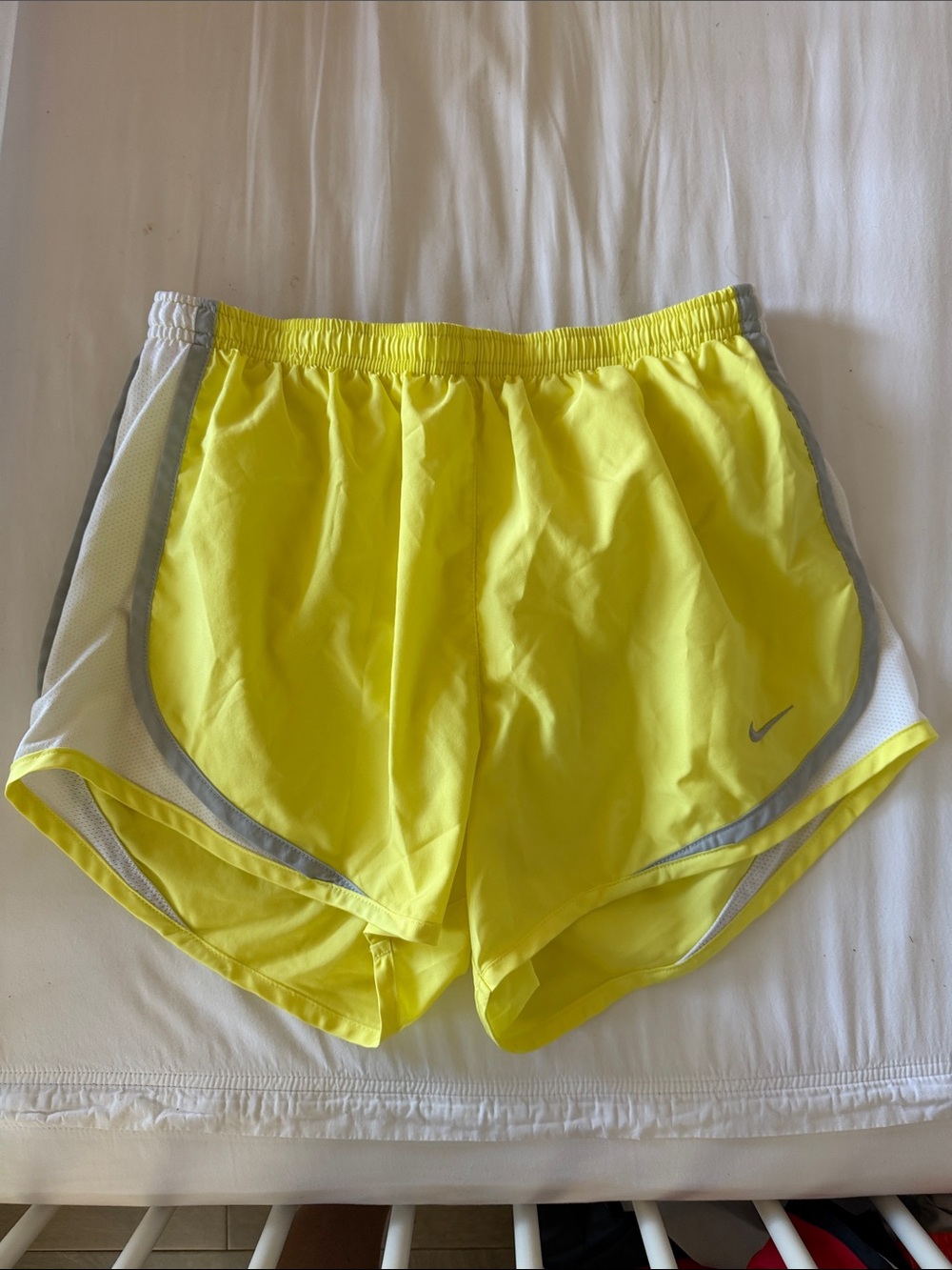 Nike Women's Bright Yellow Athletic Running Shorts with Grey Trim